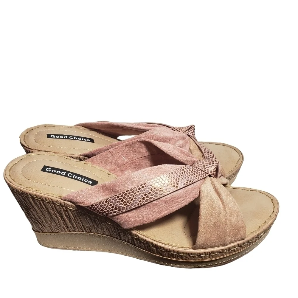 Good Choice Adora Blush Open Toe Backless Wedge Sandals Sz 8.5